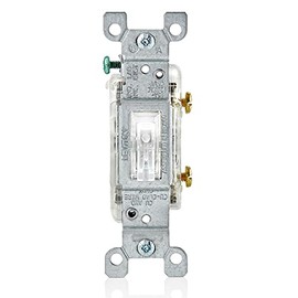 Leviton 15-Amp Toggle LED Illuminated Single-Pole Switch, L1461-2C, Clear