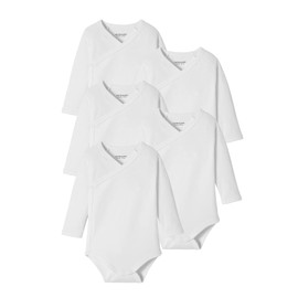 VERTBAUDET Pack of 5 Newborn Bodysuits with Front Opening, Long Sleeves, Oeko-Tex Pack, White, 74