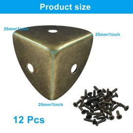Zorveiio 12 Pcs Metal Corner Protectors Bronze Edge Guard Furniture Edge Corner Cover Angle Corner Brackets with Mounting Screws for Box Table Cabinet(1"x1"x1")