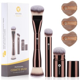 KINGMAS Makeup Brush Powder Puff Set, Foundation Concealer Contour Makeup Brushes, Flawless kabuki Brush Face Velour Puff for Foundation Blush Bronzer Contour Concealer, 3 Brushes & 3 Powder Puff