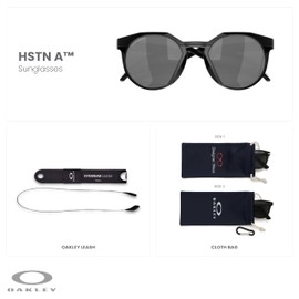 Oakley Hstn (a) 009242A 924201 52MM Matte Black/Prizm Black Round Low Bridge Fit Sunglasses for Men for Women+ Bundle Accessory Leash Kit, Microfiber Pouch