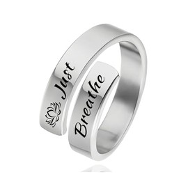 CSIYANJRY99 Just Breathe Rings for Women,Silver Stainless Steel Inspirational Mantra Statement Open Graduation Cocktail Party Ring