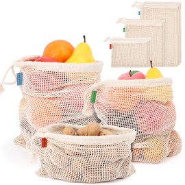 ENPOINT Pack of 12 Reusable Grocery Bags, 3 Sizes (4xS+4xM+4xL) Reusable Shopping Bags Heavy Duty Cotton Bags Mesh Bags for Vegetables, Enhanced Closure Edge, Double Stitched, with Tare Weight