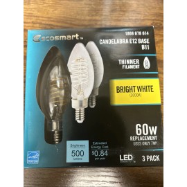 EcoSmart 60-Watt B11 Dimmable E12 Candelabra LED Light Bulb Bright White 3-Pack