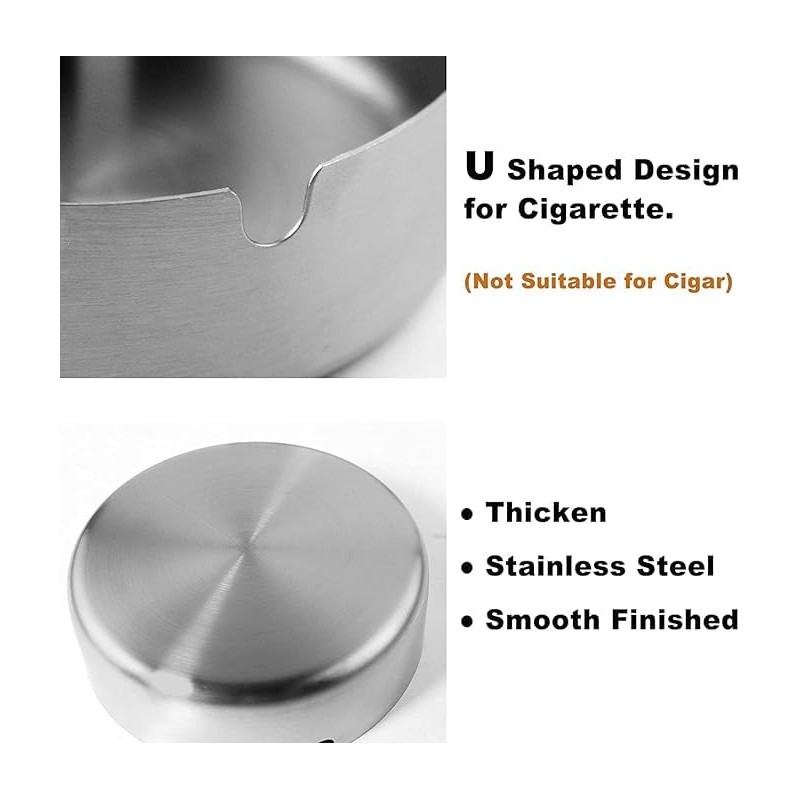 Stainless Steel Ashtray Modern Tabletop Ashtray for Indoor and Outdoor