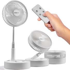 NEXAIR 8" Foldable Fan, Oscillating 4 Speed Portable Fan Adjustable Height 14”–40", Remote Controlled folding Fan with 10,000mAh Rechargeable Battery, Quiet Floor Fan For Bedroom, Great Fan For Travel