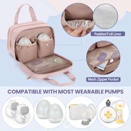 Damero Wearable Breast Pump Bag Compatible with Elvie, Willow and Momcozy Breast Pump, Carrying Case for Hand-Free Wearable Breast Pumps, Pump Parts and More,Pink