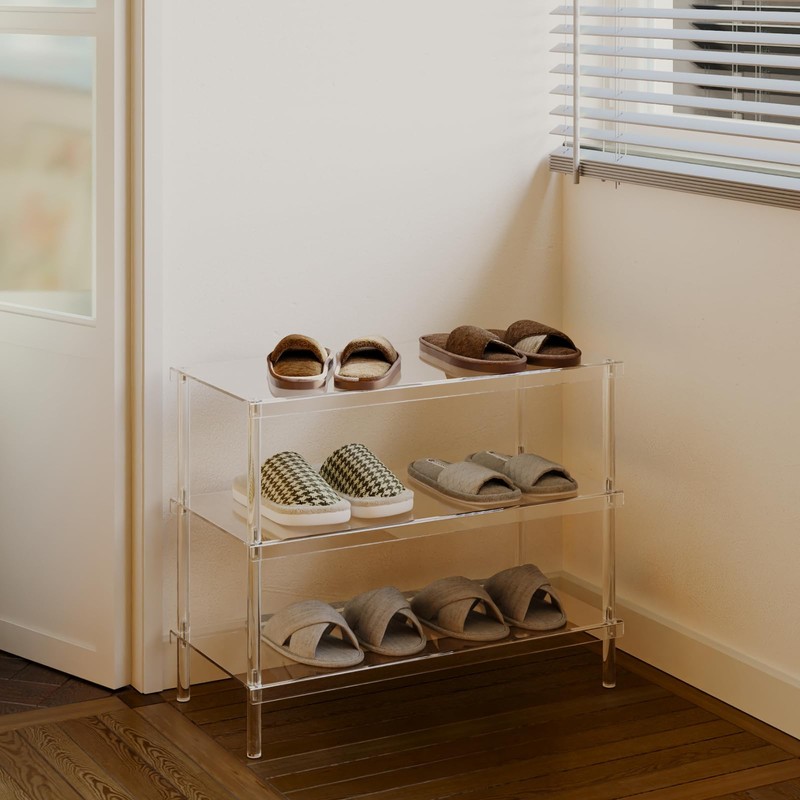 Aquiver 3-Tier Acrylic Shoe Rack - Modern Freestanding Shoe Storage