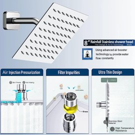 Shower Head, Rain Shower with Handheld, WEISTERLLY 8'' High Pressure Rainfall Stainless Steel Shower Head / 3 Settings Handheld Shower Combo with Shower Holder and 78'' Hose (Chrome)