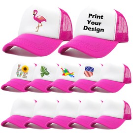 12 Pack Sublimation Blanks Mesh Trucker Hats Bulk, DIY Printing Baseball Hat Wholesale, Sports Outdoor Snapback Dad Hat (Hot Pink, 12)