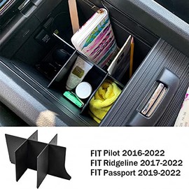 TACOBRO Center Console Organizer Dividers for Honda Pilot 2016-2022 / Ridgeline 2017-2022/ Passport 2019-2022 Accessories, Black ABS Plastic Insert Secondary Storage