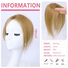 G&T Clip in Bangs - 100% Human Hair Blonde French Bangs Clip on Hair Pieces for Women Girls Fake Bangs Clip in Hair Extensions for Thinning Hair/Hair Loss 10 Inch (27#)