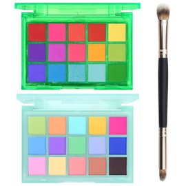 UCANBE- Juego de maquillaje con paleta de sombras de ojos de colores, 2 piezas, 15 tonos, mate, brillante, neón vibrante, arcoíris, pastel