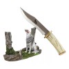 Rustic Forest Howling Gray Wolf Display With Decorative Dagger Knife
