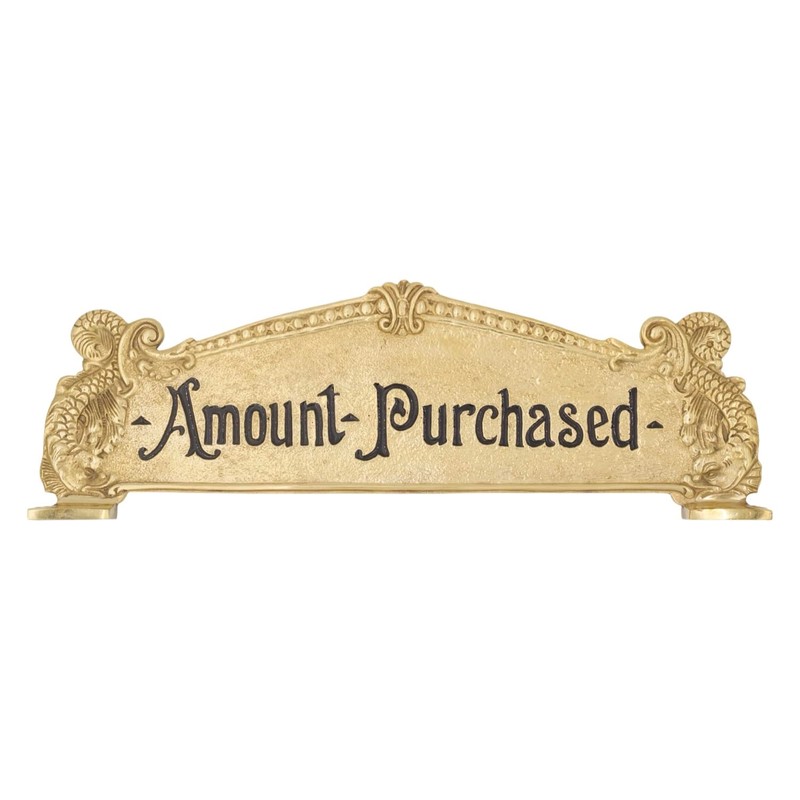 Amount Purchased Brass Cash Register Sign For Old Scroll Crank