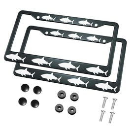 HOSNYE Shark License Plate Frame Black 2 Pcs Metal Cute Licenses Plates Frames Licenses Plate Covers Car Tag Frame for Women Men US Vehicles, 12 x 6 Inch