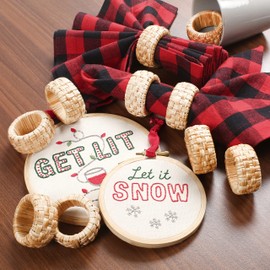 Natural Rattan Napkin Rings Set of 12 - Fancy Elegant Beautiful Decorative Napkin Holder for Dining Table Décor/Christmas/Farmhouse/Dinner/Party/Wedding/Family Gathering/Thanksgiving & Everyday Use