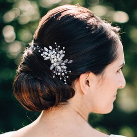 Asooll Pearl Bride Wedding Hair Comb Silver Rhinestone Bridal Hair Clips Opal Hairpiece Hair Accessories for Women and Girls