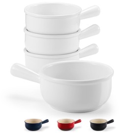 KooK French Onion Soup Bowls, French Onion Soup Crocks, Soup Bowl with Handles, 15 oz, Set of 4, Ceramic Bowls, Microwave, Dishwasher Safe & Oven safe, Stoneware,(White)