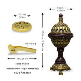 AM Lux Globe Incense Burner - Bakhoor Cone Holders | Insence bukhoor Burners| Frankincense Burner Charcoal | Mabkhara | for Office & Spiritual Décor (Bronze)