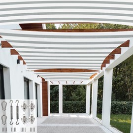 Patio Paradise 14' x 20' Gray White Stripe Sun Shade Sail Rectangle Canopy UV Block with Installation Hardware Kits Commercial Grade for Patio Backyard Lawn Garden Outdoor Activities -Customized