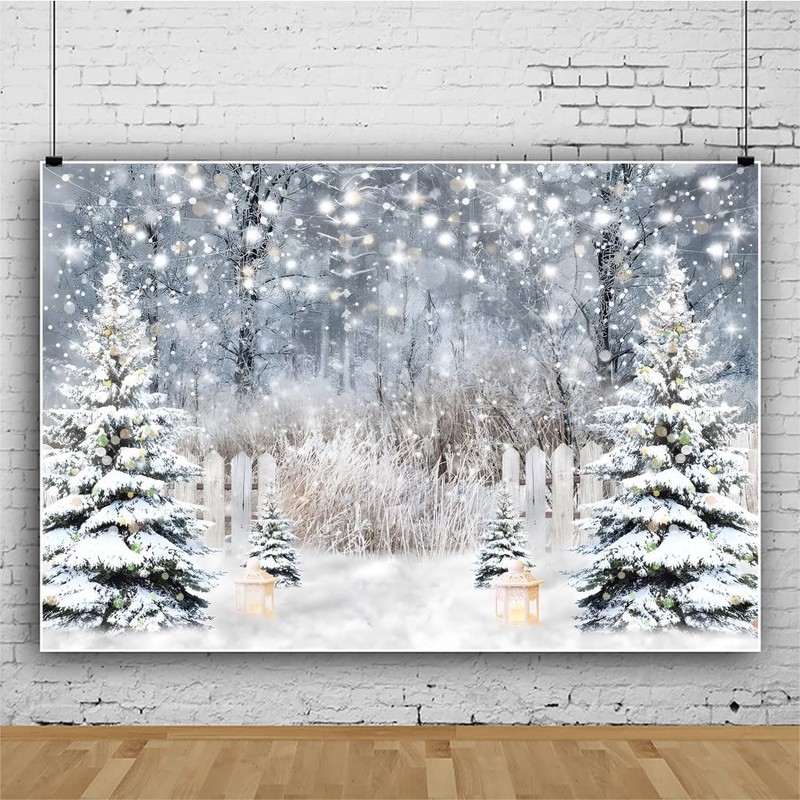 OFILA Winter Wonderland Backdrop 10x8ft Winter Snow Backdrop Snowflakes Forest