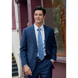 HISDERN Men's Tie Classic Plain Tie and Pocket Square Tie Clip Set Ties for Celebration Wedding Party, blue