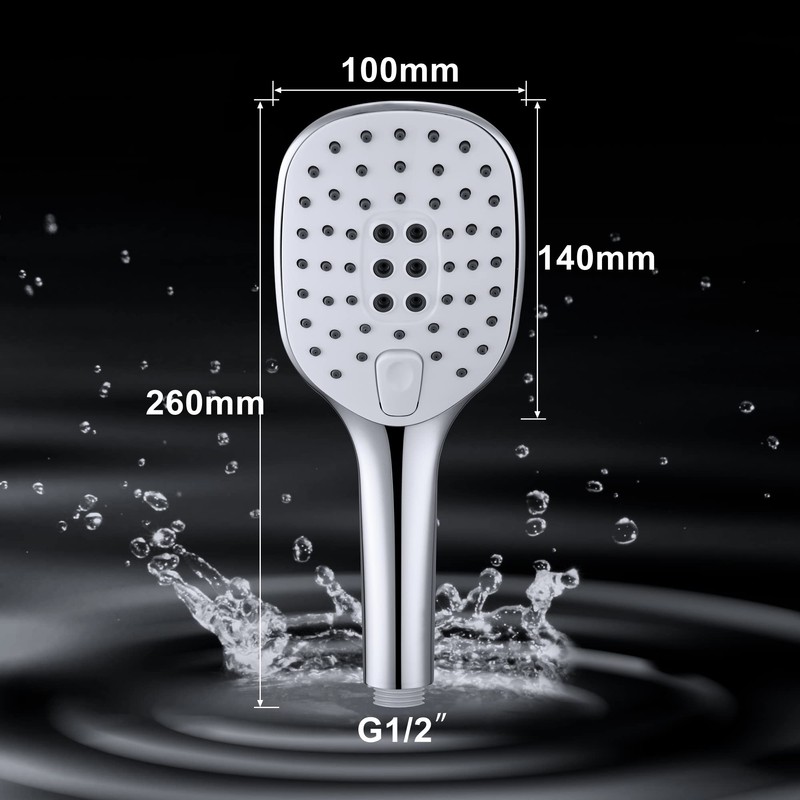 JOHO Square Hand Shower Head Shower Head with Push Button