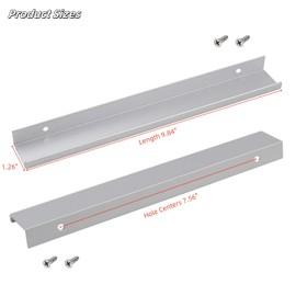 LC LICTOP 9.84 Inch Silver Finger Pulls for Cabinet 4Pcs, 7.56 Inch Hole Spacing, Aluminum Alloy Edge Pulls Furniture Handle, Back Mount Concealed Handles for Cupboard, Drawer, Dresser, Wardrobe