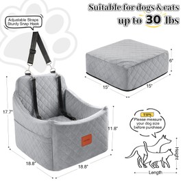 INDYBUD Dog Booster Car Seat for Dogs Under 35lbs,Two Puppy Car Seat with Two Straps,Memory Foam Pet Car Seat Coverd with Soft Fabric,Easy to Install and Washable(Grey, Medium)