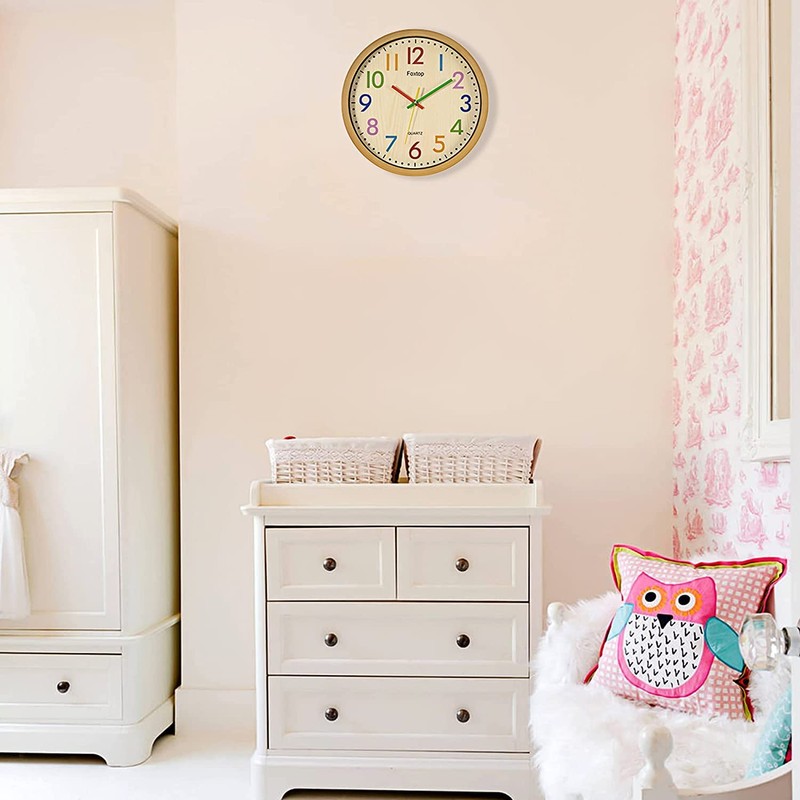 Foxtop Modern Children's Wall Clock, 30 cm, Silent Non-Ticking Wall