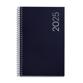 Miquelrius - 2025 Diary, Yearly Diary 117 x 182 mm, Day Page Agenda, Flexible Polypropylene Cover, Spiral, Paper 80 g/m², Spanish, English and Portuguese, Navy Blue