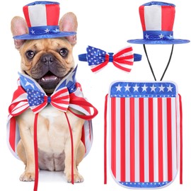 JaGely 3 Pcs Dog 4th of July Outfit Independence Day Costume Set Includes Dog Top Hat, American Flag Bow Tie Collar and American Flag Cape Pet Clothes for Dogs Puppy Cats Kitten(M)