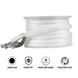 3/8 inch 50ft Anchor Rope Braided Anchor Line with Stainless Steel Thimble and Shackle Release，Premium Solid Braid MFP Boat Anchor Rope Fittings for Anchors and Boats Marine-White