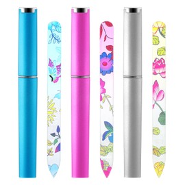 PEOVLVN 3 Pack Glass Nail Files for Natural Nails, Glass Nail File with Case Crystal Nail File Professional Manicure Nail Care Fingernail Files for Women Christmas Stocking Stuffers Gifts (Printing)