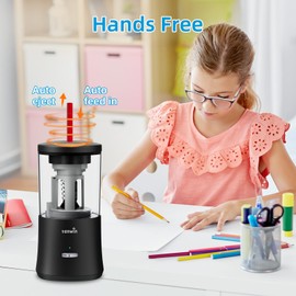 tenwin Electric Pencil Sharpener, Fully Automatic Pencil Sharpener for 6-8mm Colored Pencils, Hands-Free Rechargeable Sharpener, Fast Sharpening, No Uneven Tips, Also for Short Pencils, Black