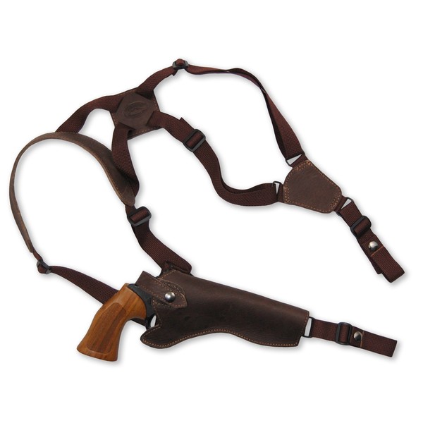 Barsony Brown Leather Cross Harness Vertical Shoulder Holster for 6"