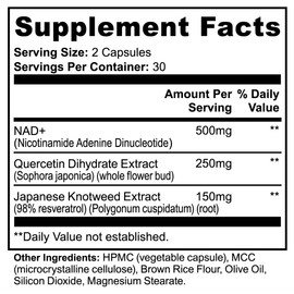 Lozano Organics NAD Supplement - Liposomal NAD with Resveratrol - High Purity NAD Supplement for Anti-Aging, Energy, Focus and Overall Wellness- 60 Capsules