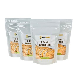 Molibake 8 Grain Bread Mix Pack of 4 - All-Natural Multigrain Baking Mix for Bread Machine and Oven - 15 oz - Multigrain Grain Mix for with Flax, Millet & Rye - Easy-to-Use Breads Maker Mix for Homemade Baking