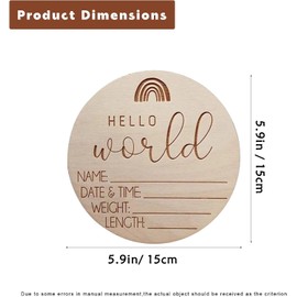 Wooden Baby Announcement Sign, Birth Announcement Sign Round Wooden Newborn Welcome Sign Hello World New Baby Name Announcement Sign for Girl Boy Photo Prop Baby Shower Nursery Hospital (15cm)