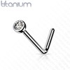 PiercedOff Titanium L Bend Nose Stud with Clear CZ -