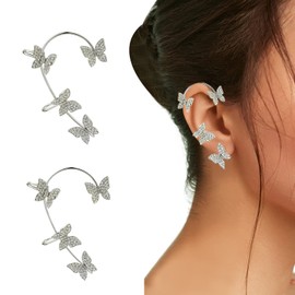 2PCS Butterfly Earrings Butterfly Ear Cuff Earrings for Women Ear Wrap Crawler Earrings Non-Pierced Ear Clip Cuff Butterfly Earrings Fashion Statement Simple Chain Earrings Jewelry,XZEIT