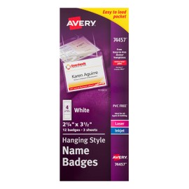 Avery Top-Loading Hanging Style Name Badges, 2-1/4" x 3-1/2", Box of 12 (74457)