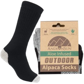 AndeanSun Darn Warm Outdoor Alpaca Socks Best for Cold Feet (Black/Light Grey, X-Large)
