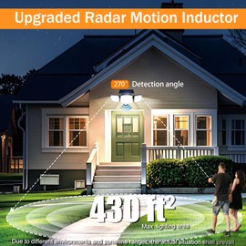 JEJOT Solar Security Light Outdoor Super Bright LED w/Remote Control, Radar Motion Sensor Solar Powered Flood Light, 3 Heads 270° Wide Angle, IP65 Waterproof, 3 Modes (2 Packs)