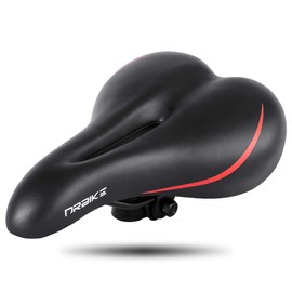 DRBIKE Adult Bike Seat with Wide Cushion & Waterproof Cover, Comfortable Padded Bicycle Saddle for Men & Women, Universal Bike Seat Replacement for Mountain, Road, Exercise & Cruiser Bike, Black Red