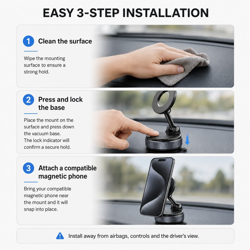 Foldable Magnetic Phone Holder with Suction Base – 360° Adjustable