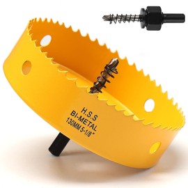 130mm Hole Saw, HSS Bi-Metal Hole Cutter with Drill Bit, Heavy Duty Hole Saw for Wood, Plastic, Drywall, Fiberglass, Yellow
