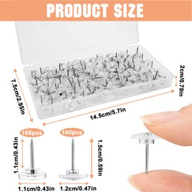 Pack of 200 Push Pins Flat Drawing Pins, Transparent Drawing Pins, Round/Gear Card Nail Push Pins, Practical Push Pins Pin Board with Plastic Box, Clear for Wall Cards Bulletin Board