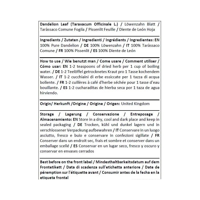 Herba Organica - Dandelion Leaf - Taraxacum Officinale L -
